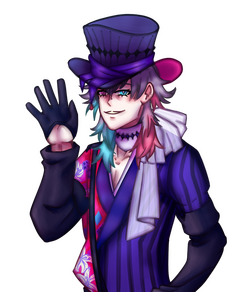 A colored visual novel sprite that depicts Gavis Bettel from Holostars EN. H