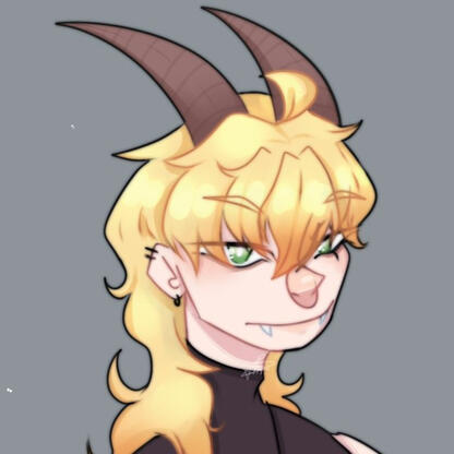 @wildjinko's twitter icon, depicts agua's persona: a blonde long haired man dressed with a black turtleneck, with green eyes and goat horns coming out of his head.